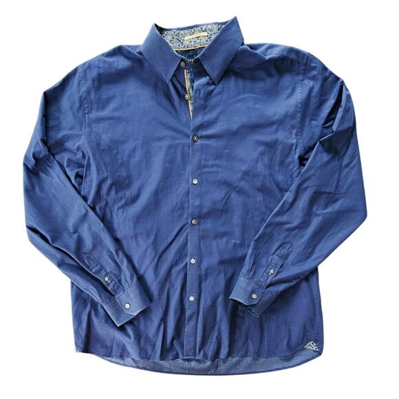 Ted Baker London Button Up Dress Shirt Blue Geometric Long Sleeve Size 7 - Picture 1 of 9
